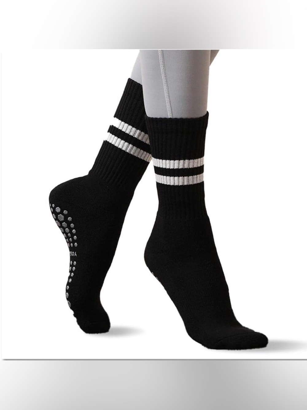 Black Crew Non-Slip Athletic Socks with White Double Stripes NIP 3-5 Pairs